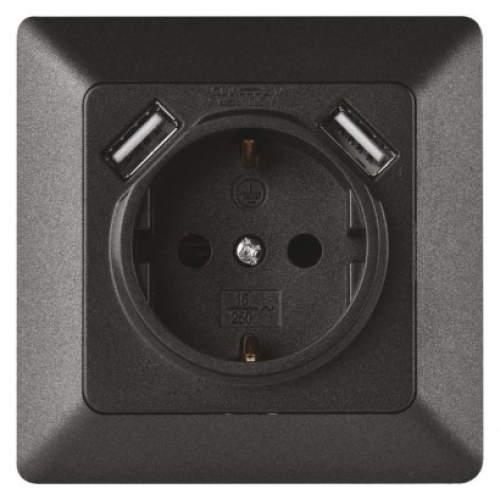 EMOS Aljzat USB csatlakozóval, SCHUKO antracit